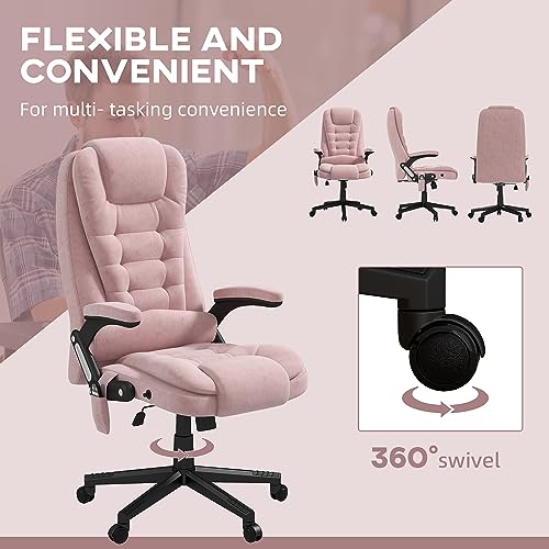 HOMCOM Executive Office Chair 6 Points Vibration Massage Velvet Pink | Heated Lumbar Support, High Back Computer Chair, Reclining Backrest, Tilt Function, Padded Armrests - color: Pink