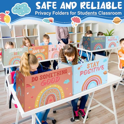 Honoson 24 Pcs Inspirational Privacy Folders for Students | Cardboard Desk Shields with Motivational Words, 6 Designs for Classroom Study, Tri-fold Exam Dividers, Bulk Test Boards - style: Bohemian