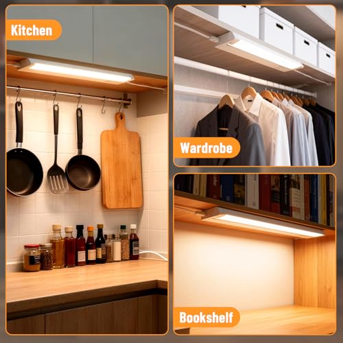 24" 4Pack Swivel Under Cabinet Lighting Hardwired Plug in,16W 1200LM | Rotatable 45°, 3CCT(3000K/4000K/5000K), Connect Up to 10 Fixtures, Under Counter Lights Linkable for Kitchens and Offices - size: 24 inch