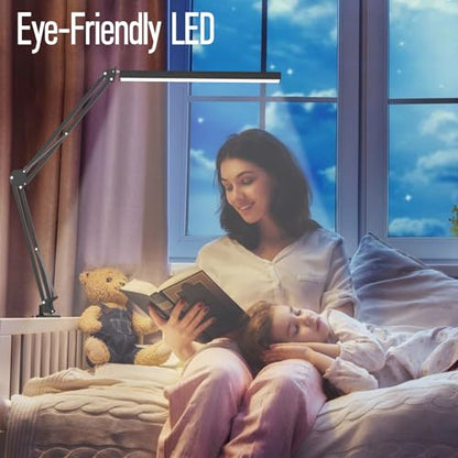 LED Desk Lamp, Manicure Table Lamp, Eye-Caring Drafting Light, Dimmable Office Table Lamp with 3 Color Modes, 10 Brightness Levels & Adapter, Memory Function(Black) - color: Black