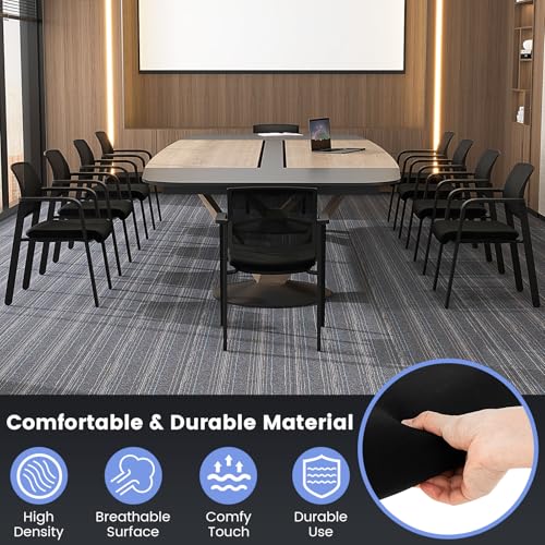 COSTWAY Stackable Office Guest Chairs Set of 12 with Armrests, No Wheels | Conference Room Chairs with Mesh Backrest and Upholstered Seat, Ergonomic Waiting Room Chairs for Office Home Reception Area - size: 12 Pack, style: No Wheels