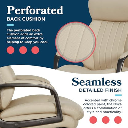 La-Z-Boy High-Back Ergonomic Office Chair, AIR Lumbar Support Leather Chair | Nova, 350lb Capacity Executive Task Chair, Padded Headrest & Arms, Layered Foam Seat Cushion, Swivel, Back Pain Relief, Cream - color: Cream
