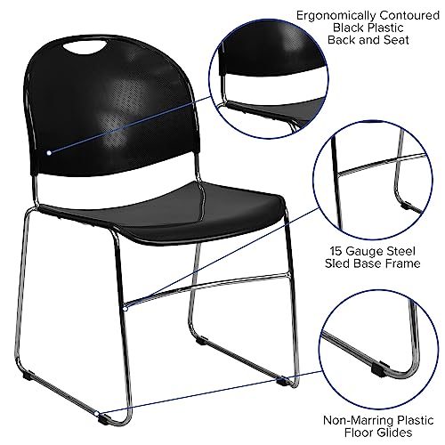 Flash Furniture HERCULES Series 880 lb. Capacity Black Ultra-Compact Stack Chair with Chrome Frame | 880 LBS. Weight Capacity - color: Black Plastic/Chrome Frame, size: Set of 1
