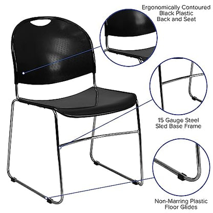 Flash Furniture HERCULES Series 880 lb. Capacity Black Ultra-Compact Stack Chair with Chrome Frame | 880 LBS. Weight Capacity - color: Black Plastic/Chrome Frame, size: Set of 1