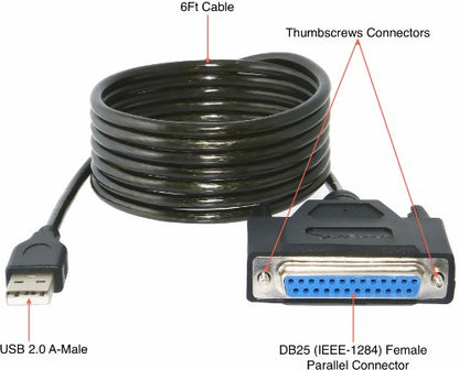 SABRENT USB 2.0 to DB25 IEEE-1284 Parallel Printer Adapter (CB-DB25) | Connects legacy DB25 parallel printers to USB; thumbscrew connectors; IEEE-1284 - size: Parallel DB25 Thumbscrews
