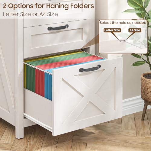 Farmhouse File Cabinet with 3 Drawers for Home Office, White and Black | Halitaa Vertical Filing Cabinet Fits Letter and A4 Size, Farmhouse Printer Stand, Under Desk Wooden File Cabinet - color: White and Black, size: 3 Drawers