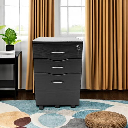 3‑Drawer Rolling File Cabinet w/ Lock, Under‑Desk Storage & Wheels,Espresso | Rolling 3‑drawer file cabinet with lock, wheels, mobile storage ideal for under‑desk use in home office, espresso brown