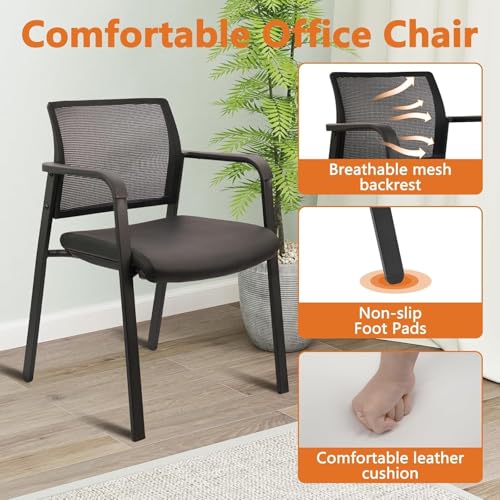 CLATINA Mesh Back Stacking Guest Chairs Leather,Stackable Waiting Room Arm Chair with PVC Upholstered for Office Reception Hospital Lobbies Schools Conference Medical Meeting Churches Black - size: 1 Pack