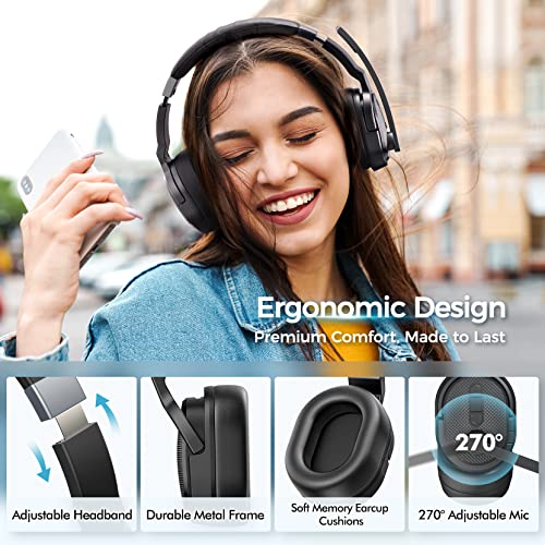 COSMUSIS Trucker Bluetooth Headset with Dongle, Wireless Headsets with Noise Cancelling Microphone, 50+Hrs HD Talktime Bluetooth Headphones with Detachable Earpad/Single+Dual Mode for Office/Driving - color: Onyx Black