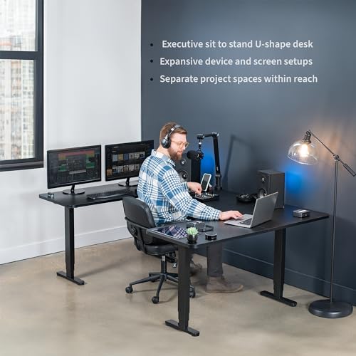 VIVO Black U-Shaped 83 x 60 in Standing Desk, DESK-E4UBB - color: Black