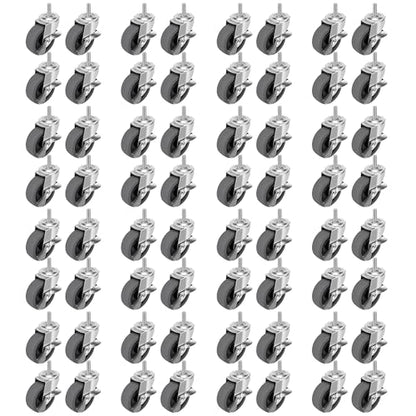 Caster Wheels, 3" Locking Swivel Threaded Stem Casters Set with Brake of 64 - color: Grey, size: Grey-64pack