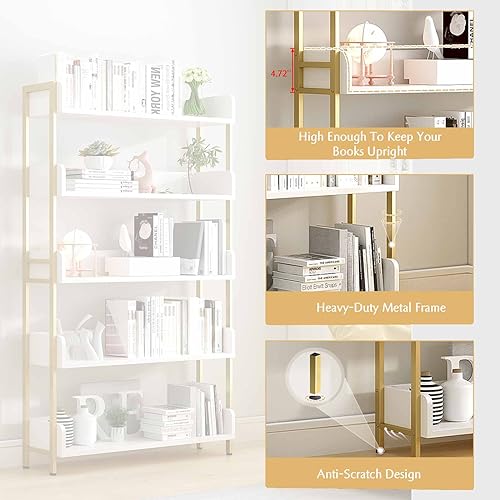 OSCHF Wide Open Shelf Bookcase, 4-Tier, White with Gold Frame - size: 4-Tier