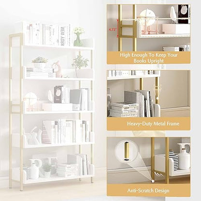 OSCHF Wide Open Shelf Bookcase, 4-Tier, White with Gold Frame - size: 4-Tier
