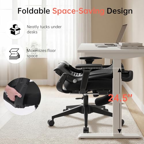 Ergonomic Foldable Office Chair with Footrest and Lumbar Support, Black - color: Black