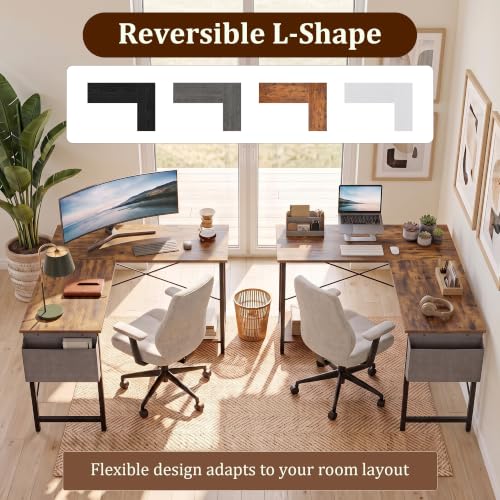 L Shaped Desk, 50 Inch Computer Desk Home Office Desk for Small Space Brown - color: Brown