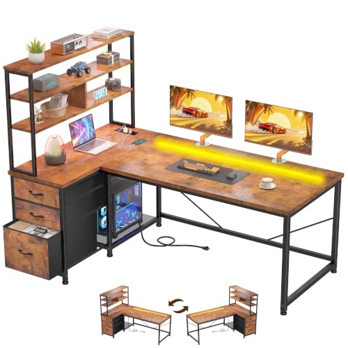 DurayLoly 55"Computer Desk with 3 Drawers & Shelf for Bedroom & Home Office - color: Brown, size: 18.9"D x 55.1"W x 59"H