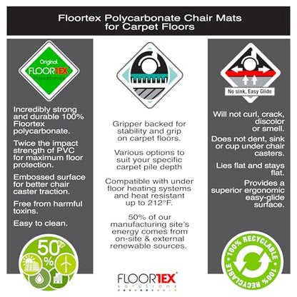 Floortex Valuemat Plus Chair Mat, 48" x 60", Designed for Low-Pile Carpet, Clear Polycarbonate (FR1115020ER) - size: 48" x 60"