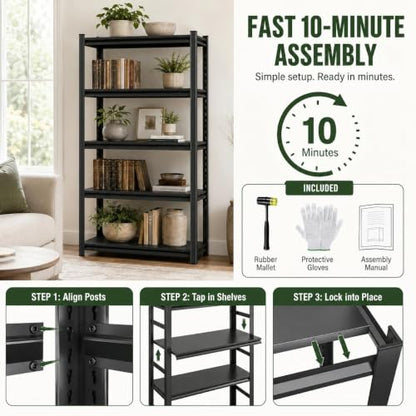Heavy Duty 4 Tier Metal Book Shelf Adjustable Bookcase | 2400 LBS Bolt-free Storage Shelves with Deep Bookshelf for living Room, Office and Garage Storage, 13.8"Wx 11.8"Dx 45"H - size: 4 Tier-13.8"Wx 11.8"Dx 45"H