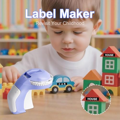 Embossed Label Maker (Includes Tape), Vintage Embossing Label Machine, Comes with 6 Rolls of 3D Embossed Labels, Suitable for Office and DIY Use—Purple