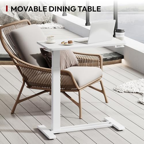 SANODESK 28''Mobile Standing Desk with Hidden Wheels,Pneumatic Laptop Desk | Sofa Computer Cart Movable Height Adjustable Table Small Sit Stand Desk for Home Office Hospital Use,27.6" W x 15.7" D,White - color: White, size: 28x16