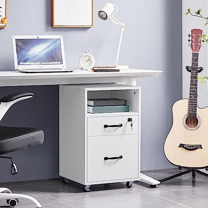 Topeakmart 2-Drawer File Cabinet with Lockable Wheels, White