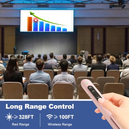QUI Presentation Clicker with Volume Control, Wireless Presenter Remote | Plug & Play 2.4GHz USB Slide Advancer Compatible with Mac/Windows, Works with PowerPoint, Keynote, and Google Slides - color: Pink, size: S