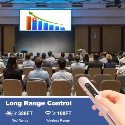 QUI Presentation Clicker with Volume Control, Wireless Presenter Remote | Plug & Play 2.4GHz USB Slide Advancer Compatible with Mac/Windows, Works with PowerPoint, Keynote, and Google Slides - color: Pink, size: S