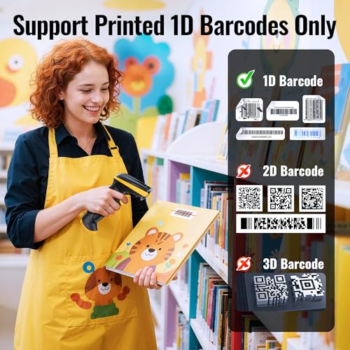 Tera Barcode Scanner with Battery Indicator: 1D Wireless, 5100 Yellow | USB Wired 2.4G Wireless Reader, 2200mAh Battery, 1D Laser Scanning, IP54 Protection, Retail Checkout Warehouse Library School - color: 1D Yellow