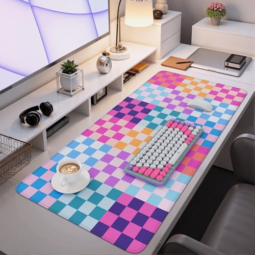 iCasso Desk Matt for Desktop, Cute Desk Pad Mat, Colour Checkered | XXL Large Mouse Pad, Anti-Slip Big Mousepad with Stitched Edges, Keyboard Pad Mouse Mat for Computer - color: Colour Checkered