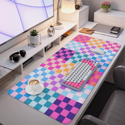 iCasso Desk Matt for Desktop, Cute Desk Pad Mat, Colour Checkered | XXL Large Mouse Pad, Anti-Slip Big Mousepad with Stitched Edges, Keyboard Pad Mouse Mat for Computer - color: Colour Checkered