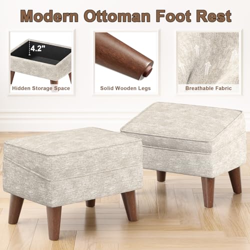 FAGAGA Ottoman Foot Rest, Small Footstool Ottoman with Adjustable Lid - color: Beige, size: 11.8"D x 15.8"W x 11.3"H