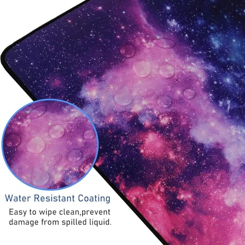 Gaming Mouse Pad with Stitched Edges (35.4X15.7In) Waterproof Desk Pad - color: Galaxy, size: 35.4L x 15.7W inches