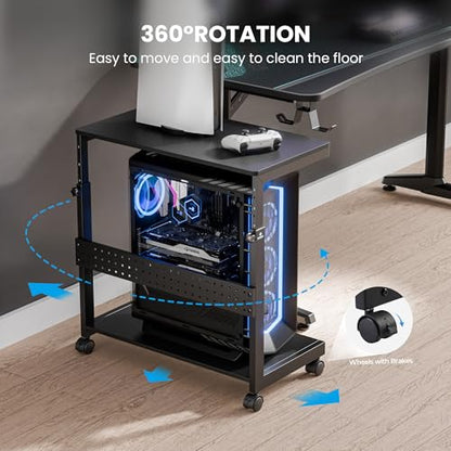 EUREKA ERGONOMIC PC Stand Computer Cart, Height Adjustable Tower Stand 2-Tier Suit for ATX Case Printer, Metal Rolling Cart on Wheels for Gaming Home Office, Carbon Fiber - color: Carbon Fiber