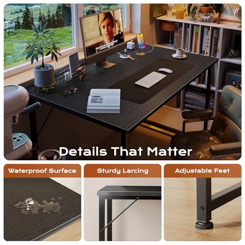 PRAISUN 40 X 24 Inch Deeper Desk with Power Outlets - color: Black, size: 39.4*23.6 inch