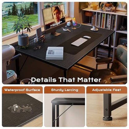 PRAISUN 40 X 24 Inch Deeper Desk with Power Outlets - color: Black, size: 39.4*23.6 inch