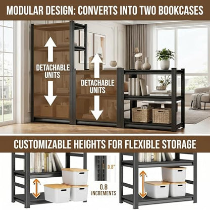Heavy Duty 4 Tier Metal Book Shelf Adjustable Bookcase | 2400 LBS Bolt-free Storage Shelves with Deep Bookshelf for living Room, Office and Garage Storage, 44.1"Hx 13.8"Wx 12"D - size: 4 Tier-44.1"Hx 13.8"Wx 12"D