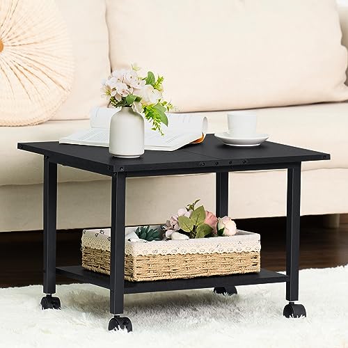 Lerliuo Under Desk Printer Stand, 2-Tier Industrial Mobile Printer Table with Storage Shelf and Steel Frame, Rolling Printer Cart Holder with Lockable Wheels for Home, Office (Black) | Black Small Mobile Printer Cart Desk for Home Office, Lockable Wheels,