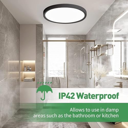 15.8Inch 4PK Black LED Flush Mount Ceiling Light,32W,3480LM,3CCT Selectable | 3000K/4000K/6000K CCT Selectable, Black Close to Ceiling Round Flat Panel Light, Super Slim LED Ceiling Light for Bedroom - color: Black