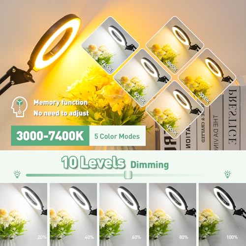 Magnifying Glass with Light and Clamp, 4.2in 12X Extended Arm - size: 4.2IN