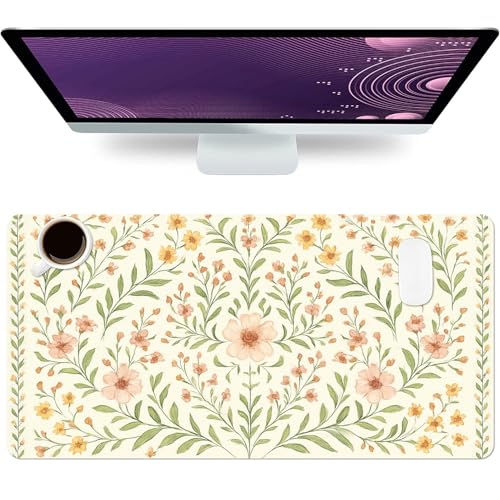 Large Mouse Pad, Beige Flowers Desk Mat Pad for Desktop 23.6"x11.8" - color: Beige Flowers, size: 23.6" x 11.8"