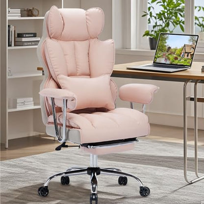 Efomao Big and Tall Office Chair 400LBS - Pink Heavy Duty Executive Office Chair with Footrest, Ergonomic Home Office Desk Chair, Wide Computer Chair for Heavy People | 400lbs support, 135° recline, dual-layer foam cushion, 23.5" seat & footrest. BIFMA -