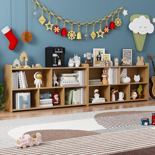 Book Shelf, 5 Cubes Storage Organizer, Open Shelf Bookcase Log Bookshelf | 2-Tier Wooden Cube Shelf, Freestanding Cube Storage for Bedroom, Living Room, Home Office - color: Wooden, size: 5 Cubes-2 PCS