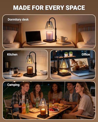 Candle Warmer Lamp with Timer, Dimmable PC Shade Lamp Gifts for Mom | Adjustable Height Lightweight Polycarbonate Lamps, Modern Electric Wax Melt, Gifts for Family with Pets & Children Home Decor