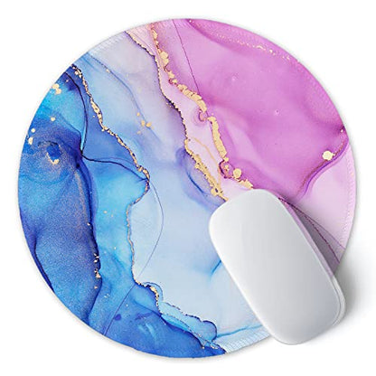 ITNRSIIET Round Mouse Pad with Stitched Edge Premium-Textured Waterproof Non-Slip Rubber Base Desktop Protection Mat Diameter 8.7 inches, Blue Purple Marble Art - color: Blue Purple Marble Art
