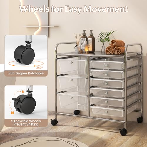 RELAX4LIFE 9 Drawer Rolling Storage Cart - Mobile Drawer Carts for Craft Art Supply Paper Salon, Utility Cart on Wheels for Classroom Teacher School Office, Rolling Cart with Drawers (Clear) - color: Clear, style: 9 Drawers