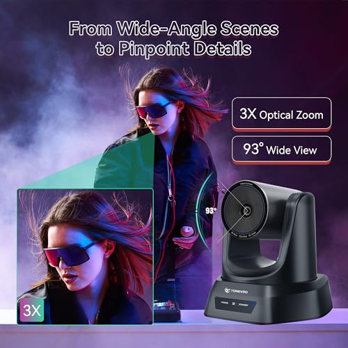 TONGVEO 4K Conference Room PTZ Camera AI Auto Tracking 3X Optical Zoom HDMI/USB3.0 Wide-Angle Video Conference Camera for Church Worship Live Streaming Meeting with Zoom YouTube OBS and More - color: Black