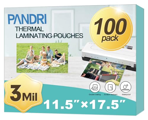 Laminating Sheets, PANDRI 100 Pack Thermal Laminating Pouches Holds 11 x 17 Inch, 3 Mil Plastic Laminator Paper 11.5 x 17.5 Inch, Clear Round Corner - size: 100PACK, style: 3MIL