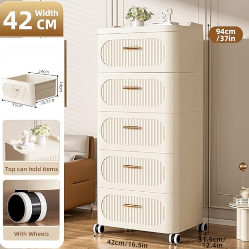 Rolling Storage Cart with Drawers, 5 Tier Drawer Storage Organizer, Drawer Tower Organization Storage Container with Wheels for Home, Office, Classroom and Dorm