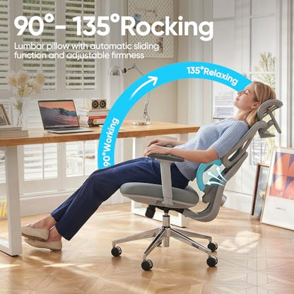 Ergonomic Mesh Office Chair, Desk Chairs with Adjustable Lumbar Support, 4D Flip-up Arms & 3D Headrest, Comfy High Back Breathable Mesh Computer Chair for Home Office, 400lbs (Grey) - color: Grey