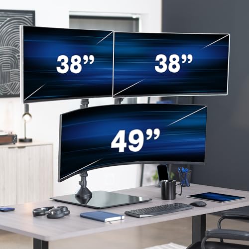 VIVO Pneumatic Arm Triple Ultrawide Monitor Desk Stand for Up to 49 inch Screens with Tempered Glass Base, Holds 3 Ultra Wides Up to 33 lbs Each, Black, STAND-V300FG - size: Triple Mount, style: Freestanding